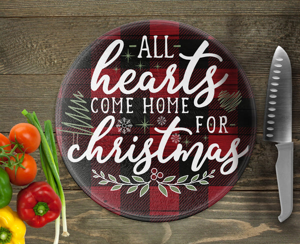 Christmas Hearts Come Home Round Cutting Board