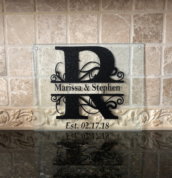 Name and Date Personalized Glass Cutting Board