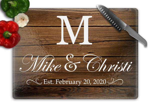 Couple Initial and Name Personalized Glass Cutting Board