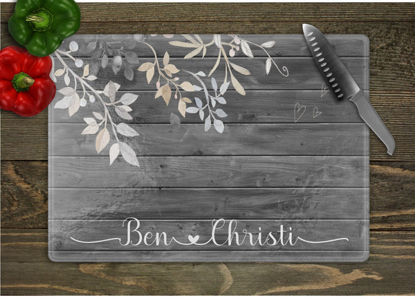 Leaves Personalized Glass Cutting Board