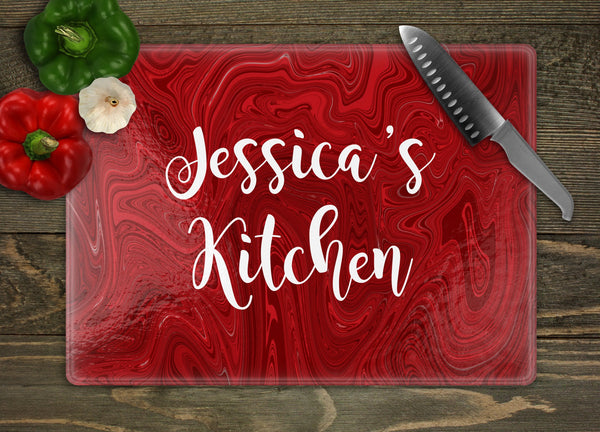 Colored Marble Last Name Personalized Glass Cutting Board