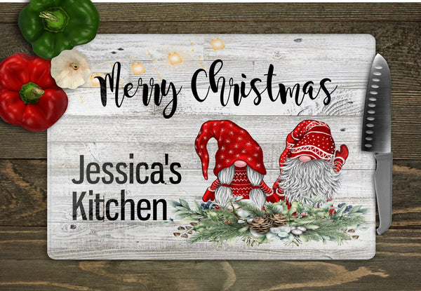 Christmas Gnomes Personalized Glass Cutting Board