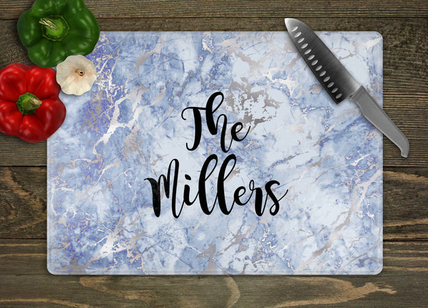 Colored Marble Last Name Personalized Glass Cutting Board