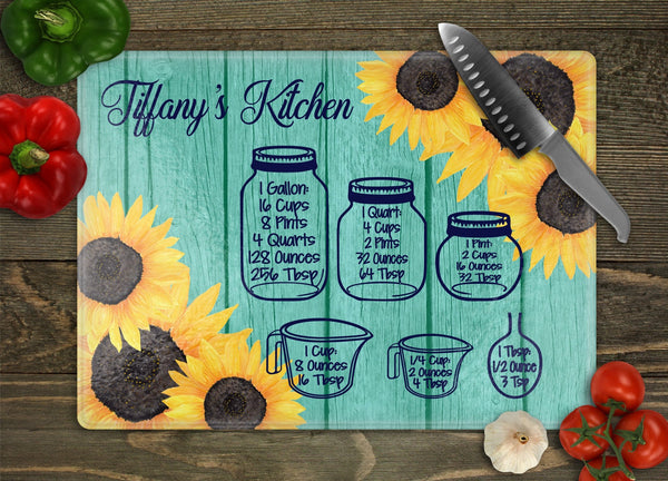 Sunflower Jars Personalized Glass Cutting Board