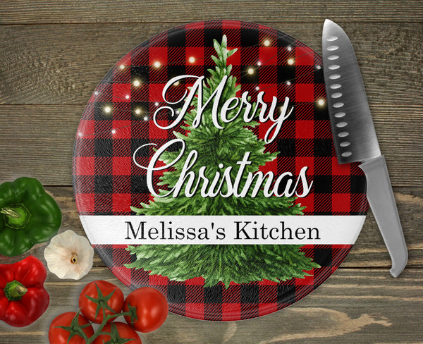 Christmas Personalized Round Cutting Board- Holiday Kitchen Decor, Christmas Party Decor, Charcuterie Board