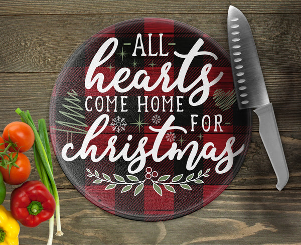 Christmas Hearts Come Home Round Cutting Board