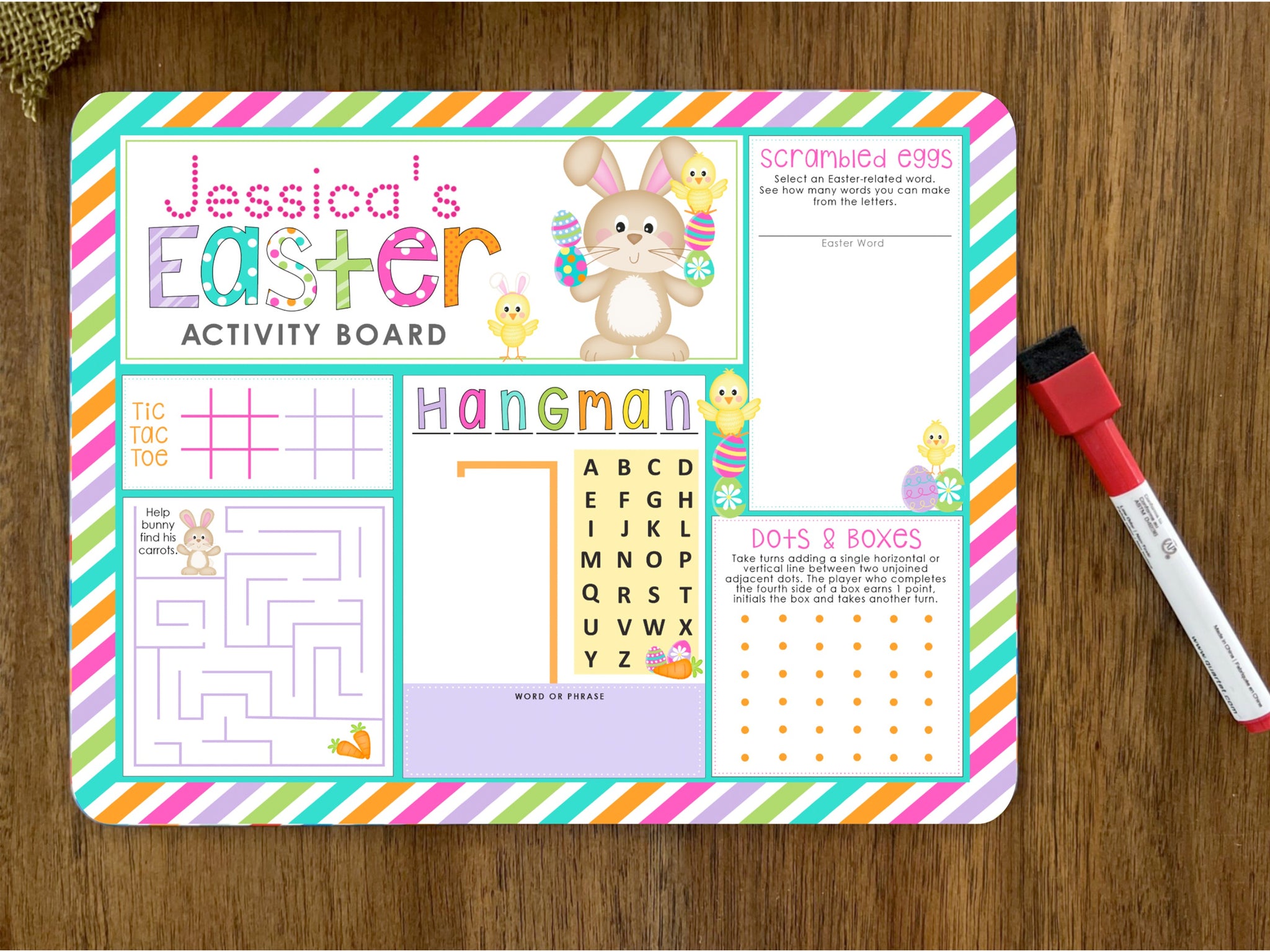 Personalized Easter Activity Dry Erase Board | Easter Basket Filler | Easter Gift Boys & Girls