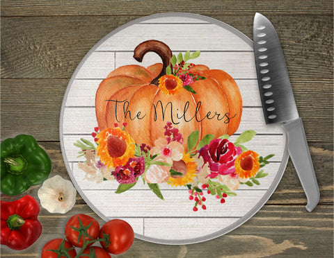 Personalized Fall Glass Cutting Board - Pumpkin Cutting Board, Fall Kitchen Decor, Holiday Party Decor