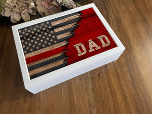 Personalized Thin Red Line Flag Keepsake Box - Gift for Firefighter, Gift for Husband or Wife, Bedside Table Decor