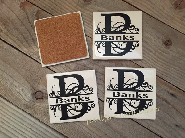Script Initial with Name Personalized Coasters