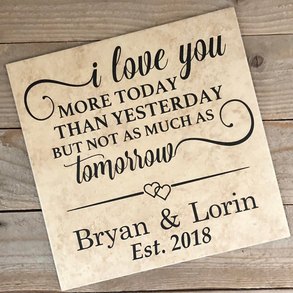 12x12 I Love You More Than Yesterday Personalized Tile