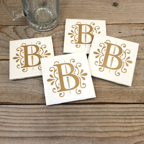 Gold Letter Design Personalized Coasters