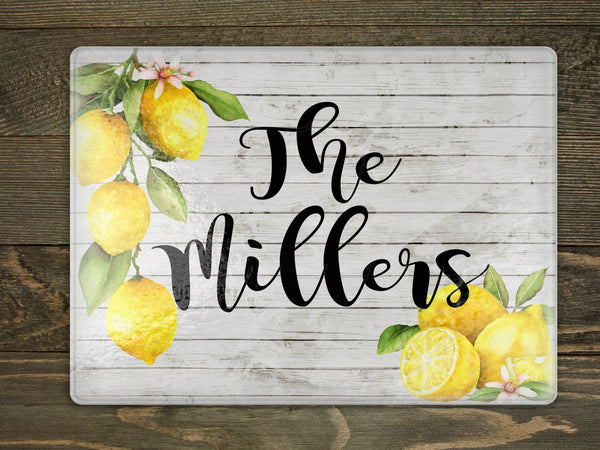 Lemons Personalized Glass Cutting Board