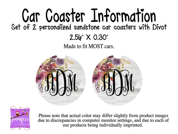 Floral Personalized Car Coaster Set