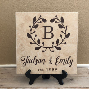 12x12 Letter in Wreath First Names Personalized Tile