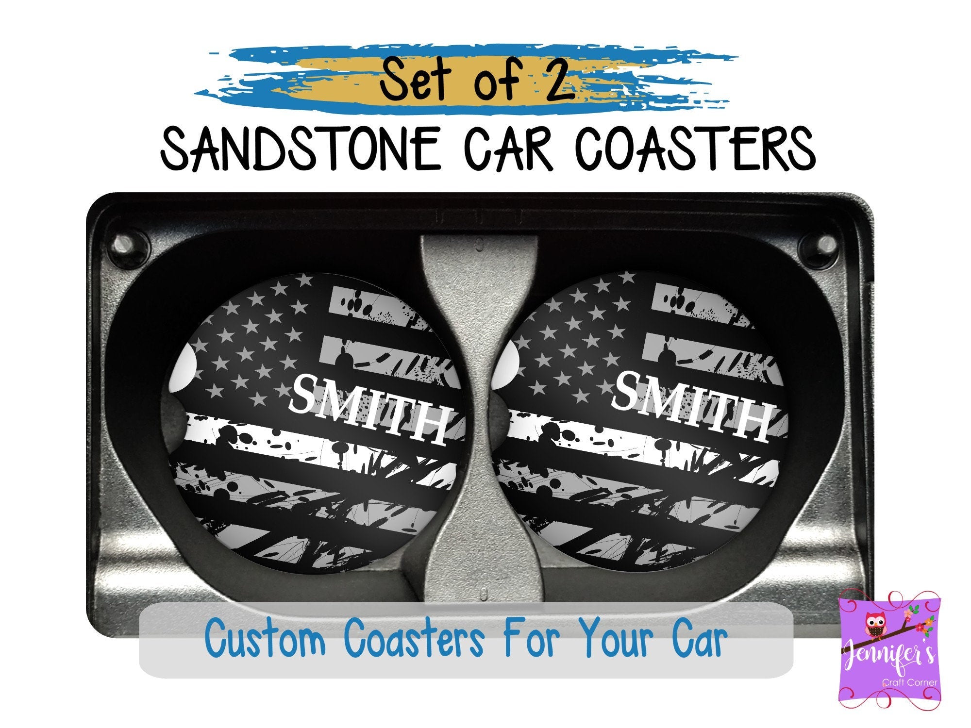 Thin White Line Car Coaster Set