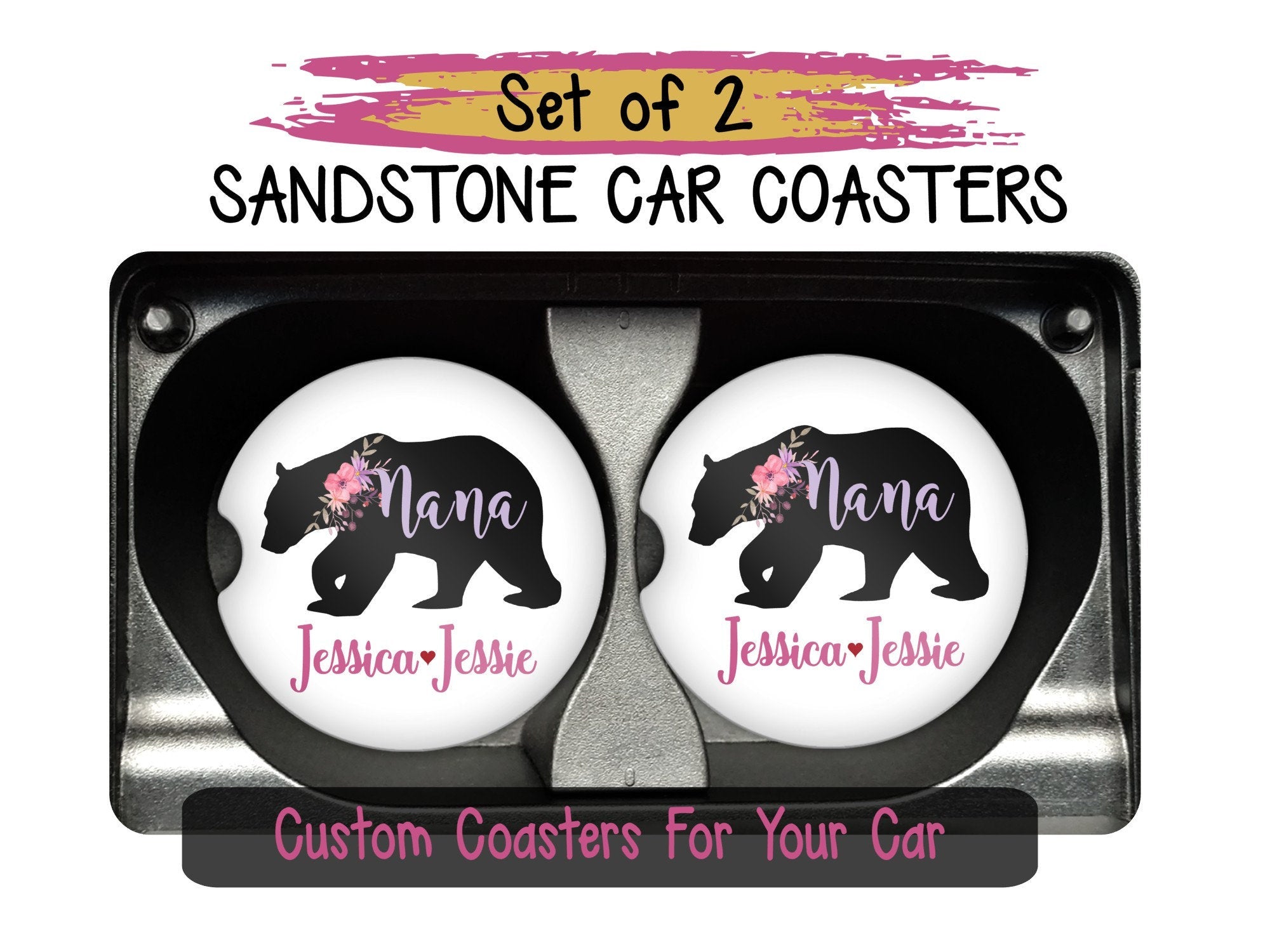 Custom Car Coasters - Set of 2 Sandstone Car Cup Holder Coasters