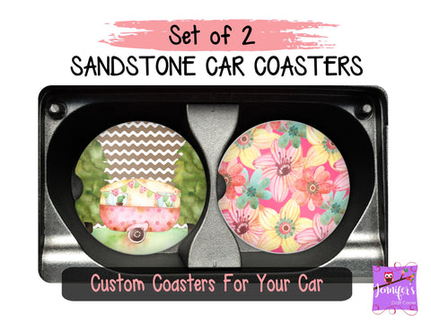 Happy Unicorn Set of 2 Personalized Car Coasters 