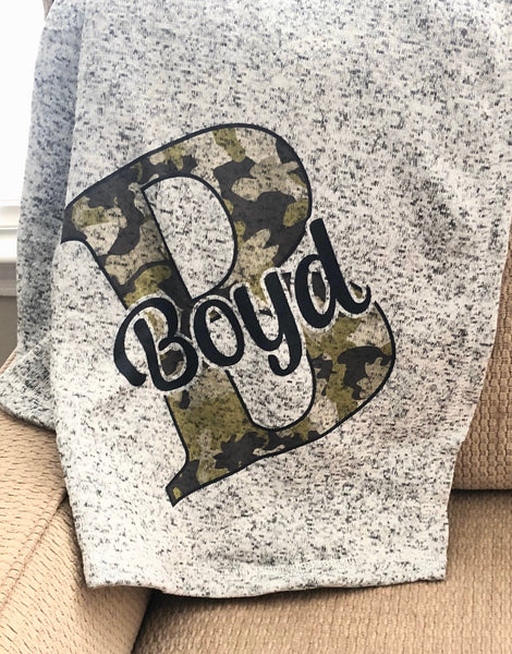 Colored Camo Initial Personalized Throw Blanket