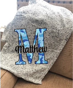 Colored Camo Initial Personalized Throw Blanket