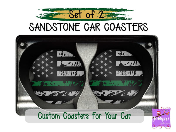 Thin Green Line Car Coaster Set