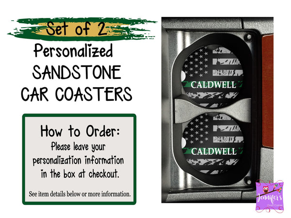 Thin Green Line Car Coaster Set