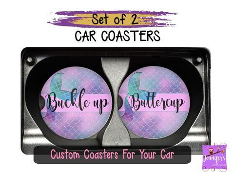 Buckle up Buttercup Mermaid Car Coaster Set