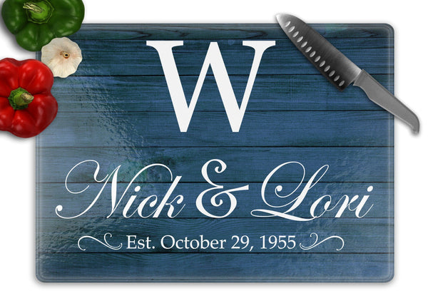 Couple Initial and Name Personalized Glass Cutting Board