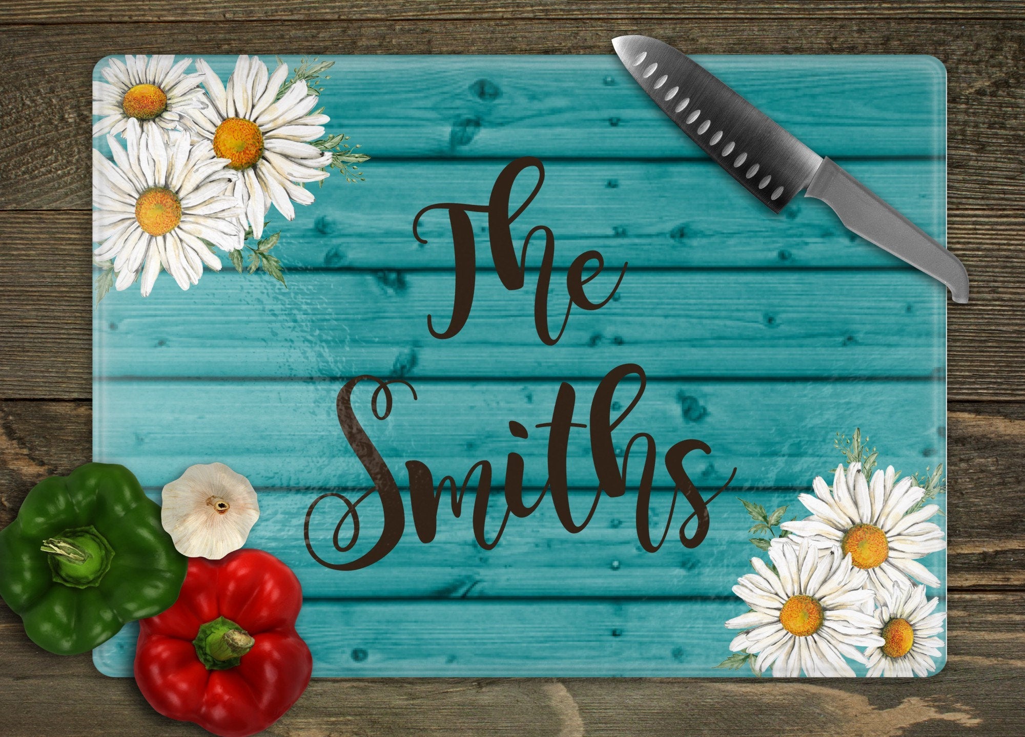 Daisies Corners Personalized Glass Cutting Board