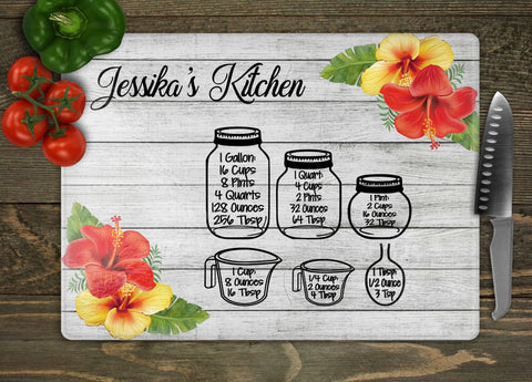 Flowers with Jars Personalized Glass Cutting Board