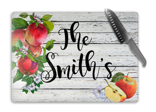 Apples Personalized Glass Cutting Board