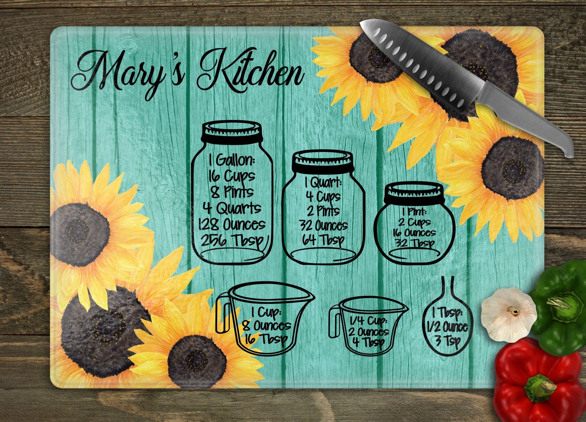 Sunflower Jars Personalized Glass Cutting Board