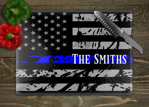 Flag with Blue Line Personalized Cutting Board