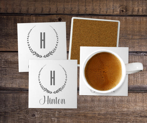 Initial in Thin Wreath Personalized Coasters