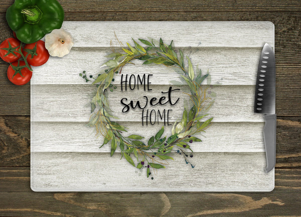 Home Sweet Home Green Wreath Cutting Board