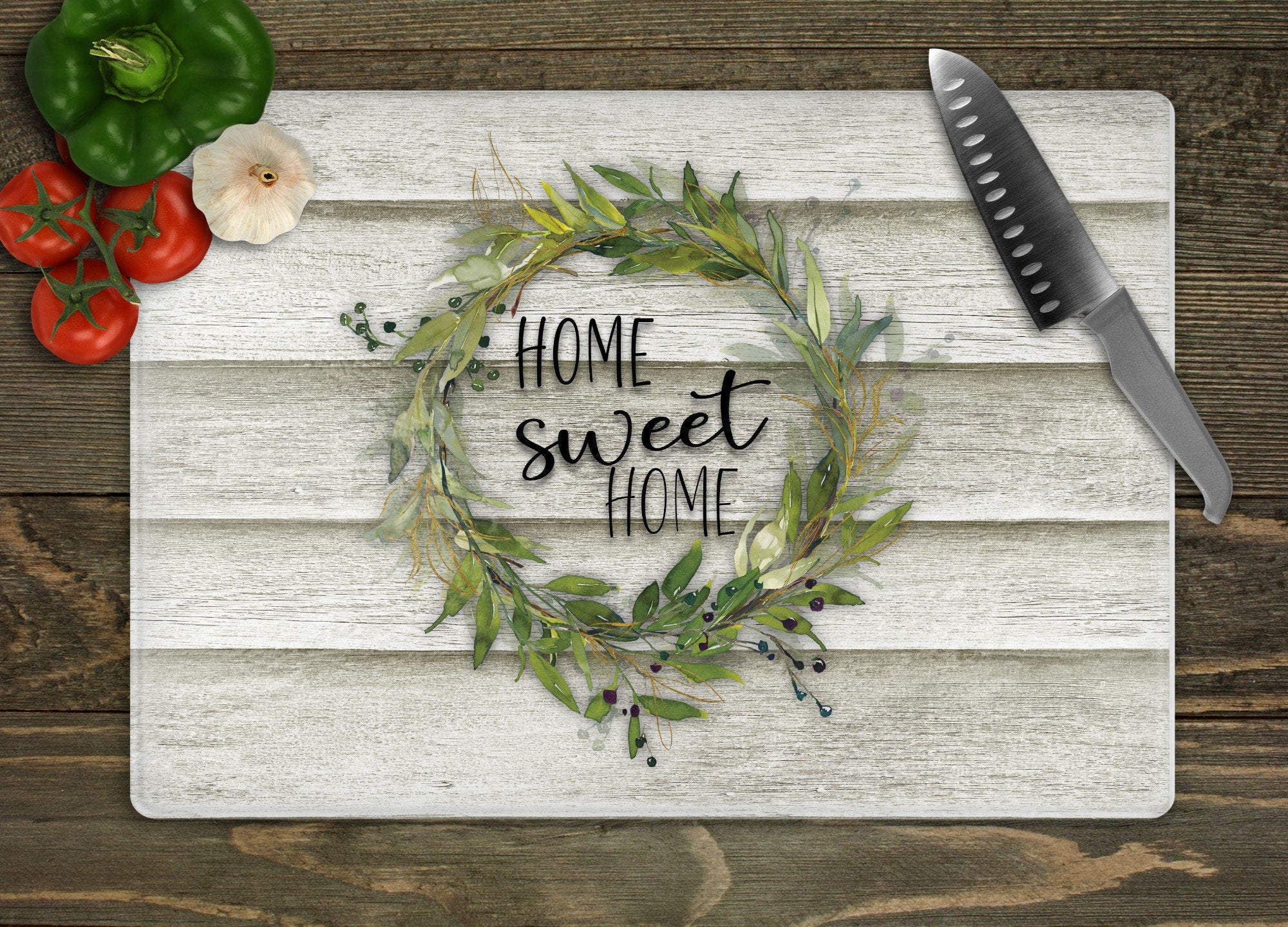 Home Sweet Home Green Wreath Cutting Board