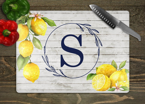 Lemons Initial Personalized Glass Cutting Board