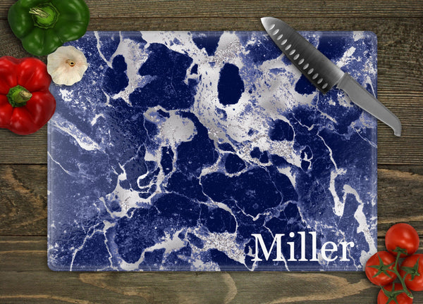 Multicolored Marble Personalized Glass Cutting Board