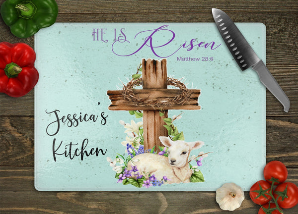 He Is Risen Personalized Cutting Board