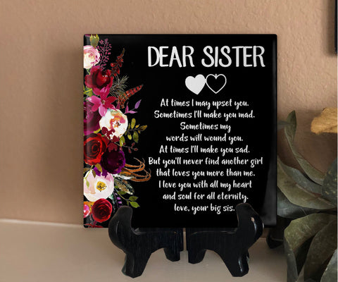 6x6 Dear Sister Black Background Tile