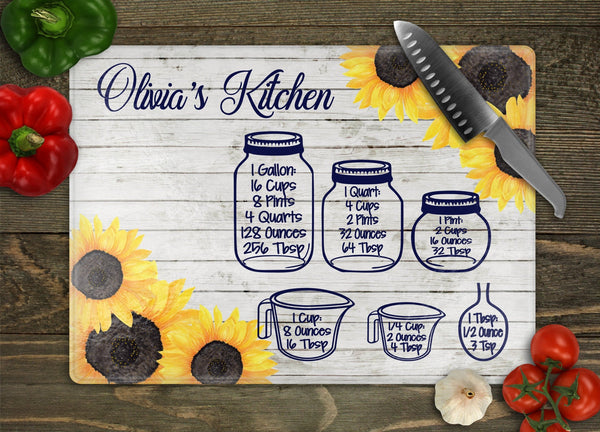 Sunflower Jars Personalized Glass Cutting Board