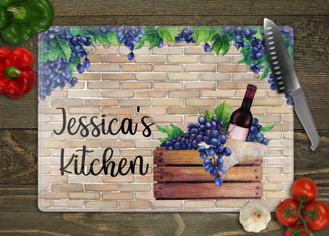 Grape Personalized Glass Cutting Board