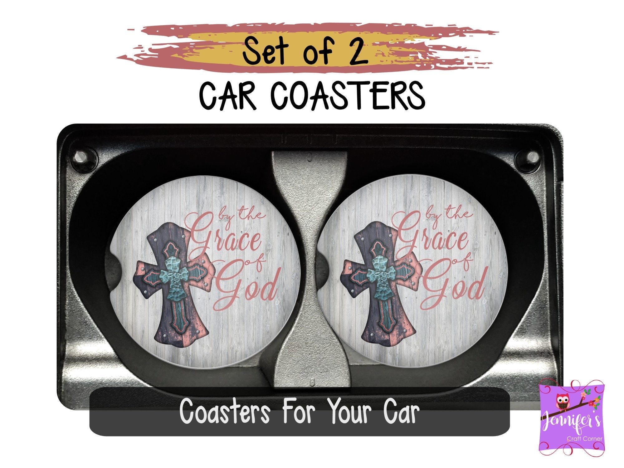 By the Grace of God Car Coaster Set