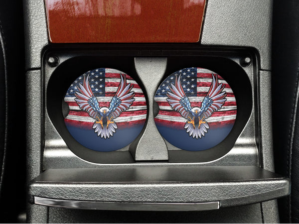 American Flag With Eagle Car Coaster Set