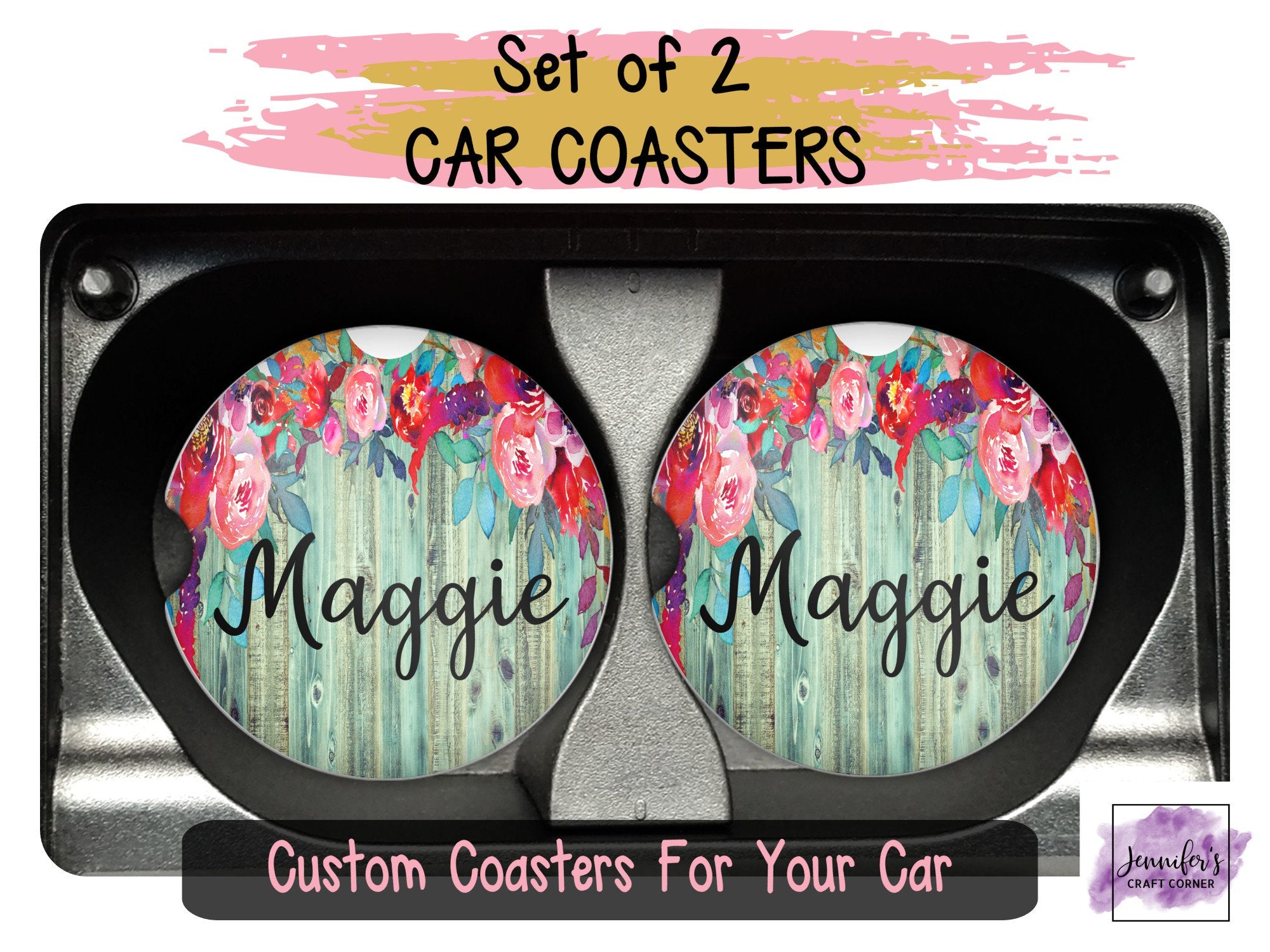 Floral Custom Car Coaster Set