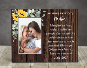 Sunflower Memorial Photo Frame- I Thought of You Today Poem, Memorial For Loved One, Funeral Gift