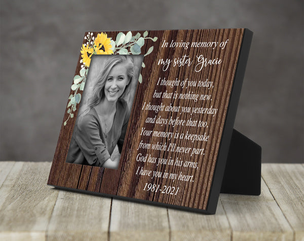 Sunflower Memorial Photo Frame- I Thought of You Today Poem, Memorial For Loved One, Funeral Gift